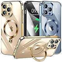 [CD Ring Compatible with MagSafe Invisible Stand] Magnetic for iPhone 15 Pro Case, [Electroplated Bumper Non-Yellowing][Look as Bare iPhone] Slim Clear Case with Holder for Women Men Girls