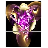 Designart Purple and Golden Fractal Flower Design-Abstract Art on Canvas-28X36 3 Piece, 28'' H x 36'' W x 1'' D 3P
