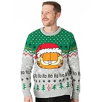 Garfield Mens Christmas Jumper Adults Santa Hat Grey Knitted Sweater