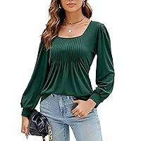 Square Neck Flowy Tops Women: Dressy Casual Blouse Going Out Pleated Tunic Top Puff Long Sleeve Fall Season Shirts