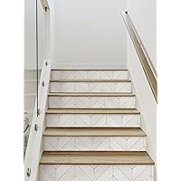 Simple Shapes Gold Lines Chevron Peel and Stick Stair Riser Strip (Off-White, 15 Pack - 48