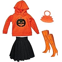Halloween Fashion Pack Clothes Set for 12 inch Doll Orange Hoodie & Skirt & Boots Pumpkin Set