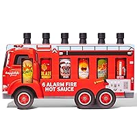 Thoughtfully Gourmet, Sound the Alarm Fire Truck Hot Sauce Gift Set, Flavors include Ghost Pepper, Cayenne, Chipotle Pepper, Mexican Style and More, Hot Sauce Collection, Set of 6