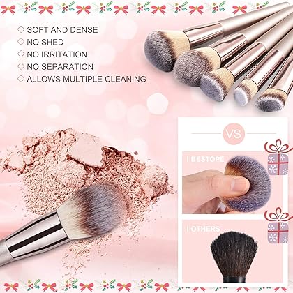 BESTOPE PRO Premium Synthetic Contour Concealers Foundation Powder Eye Shadows Makeup Brushes with Champagne Gold Conical Handle, 20 Count