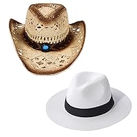 Simplicity Western Straw Cowboy Hat Wide Brim Straw Panama Hat