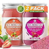 Sea Moss Gel Organic Raw (12oz+12oz), Wildcrafted Superfood Irish Seamoss Gel, Rich in 102 Vitamins & Minerals, Nutritional Supplement for Immune and Digestive Support, Dragonfruit + Strawberry Banana