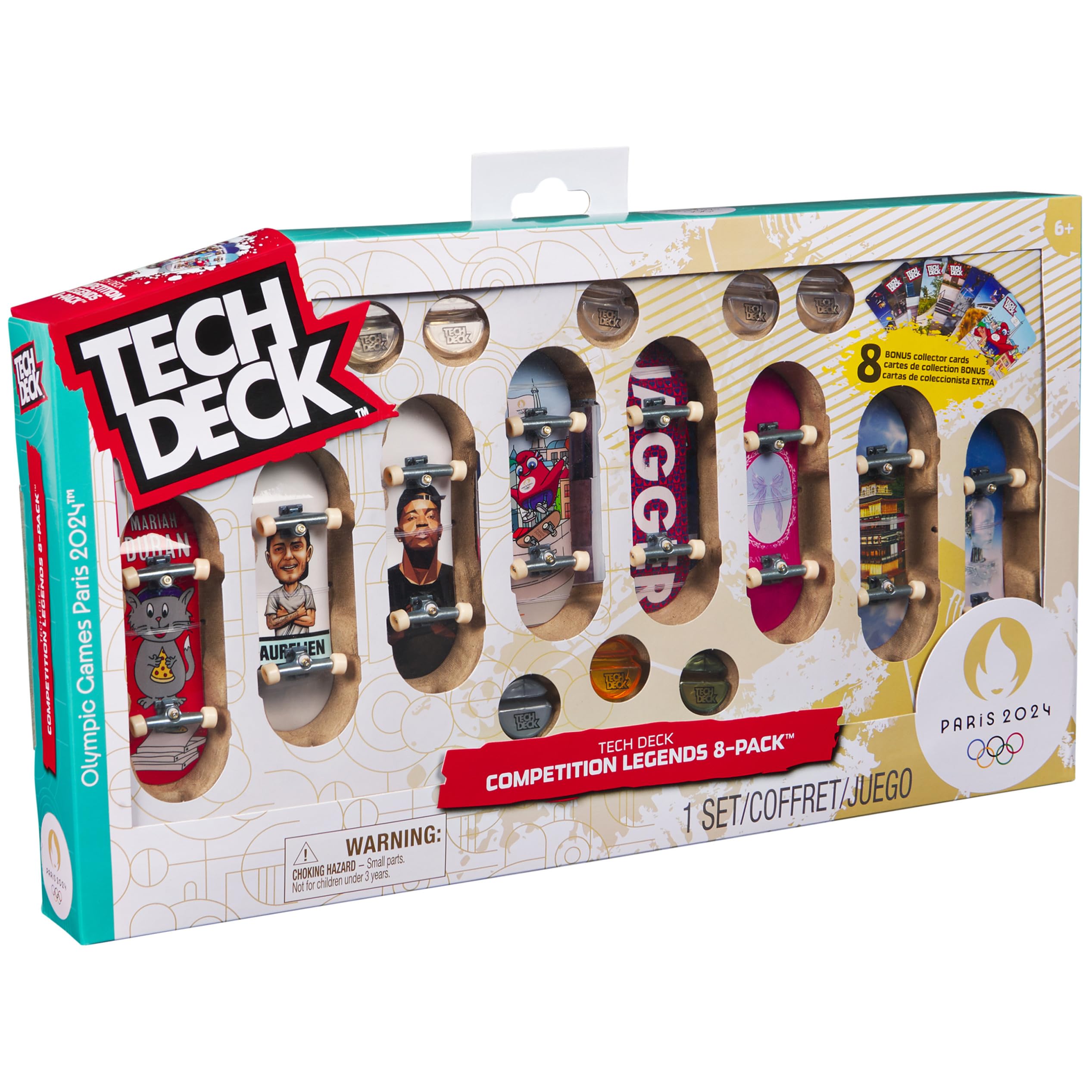 Tech Deck, Competition Legends 8-Pack Fingerboards with Collectible Cards, Olympic Games Paris 2024, Customizable Mini Skateboards, Kids Toys for Ages 6 and up