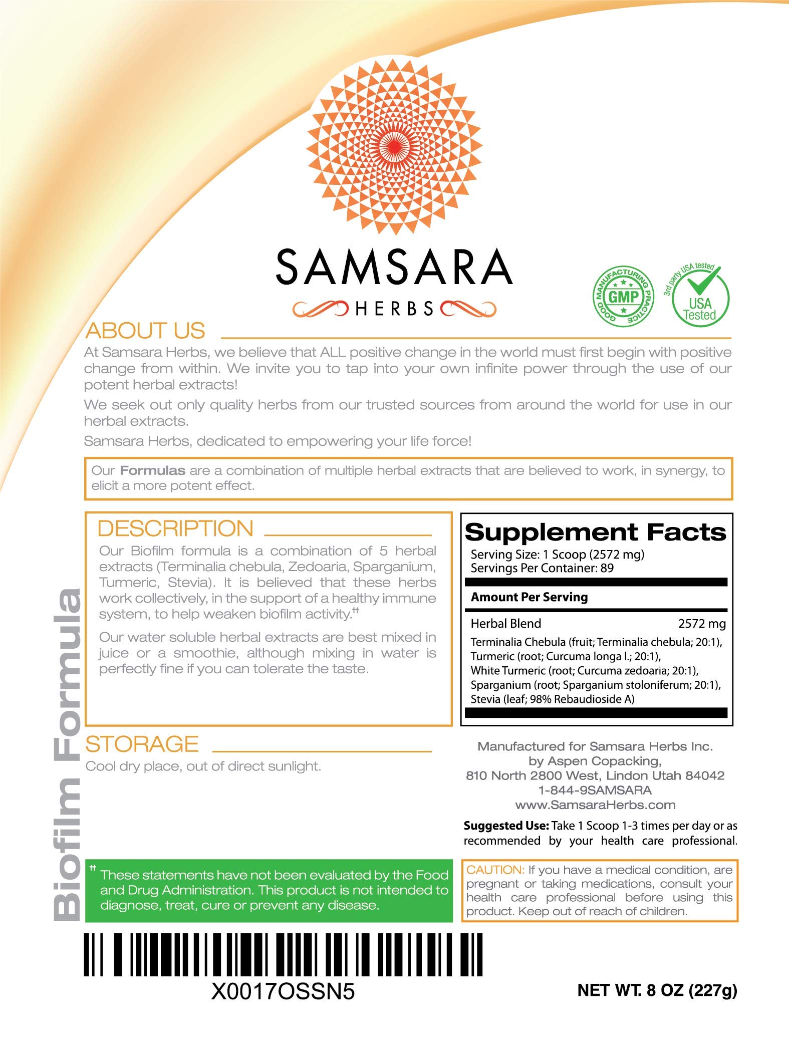 Samsara Herbs Biofilm Formula Herbal Powder (8oz/227g) 20:1 Concentrated Extract