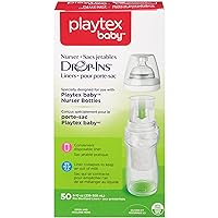 Diaper Genie Playtex Nurser Drop-Ins Baby Bottle Disposable Liners, Closer to Breastfeeding, 8 Oz, 50 Count