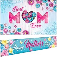 KatchOn, Happy Mothers Day Banner - XtraLarge, 120x20 Inch | Best Mom Ever Banner - 72x44 Inch | Mothers Day Decorations for Party | Blue and Pink Mothers Day Banner Backdrop | Mother's Day Decoration