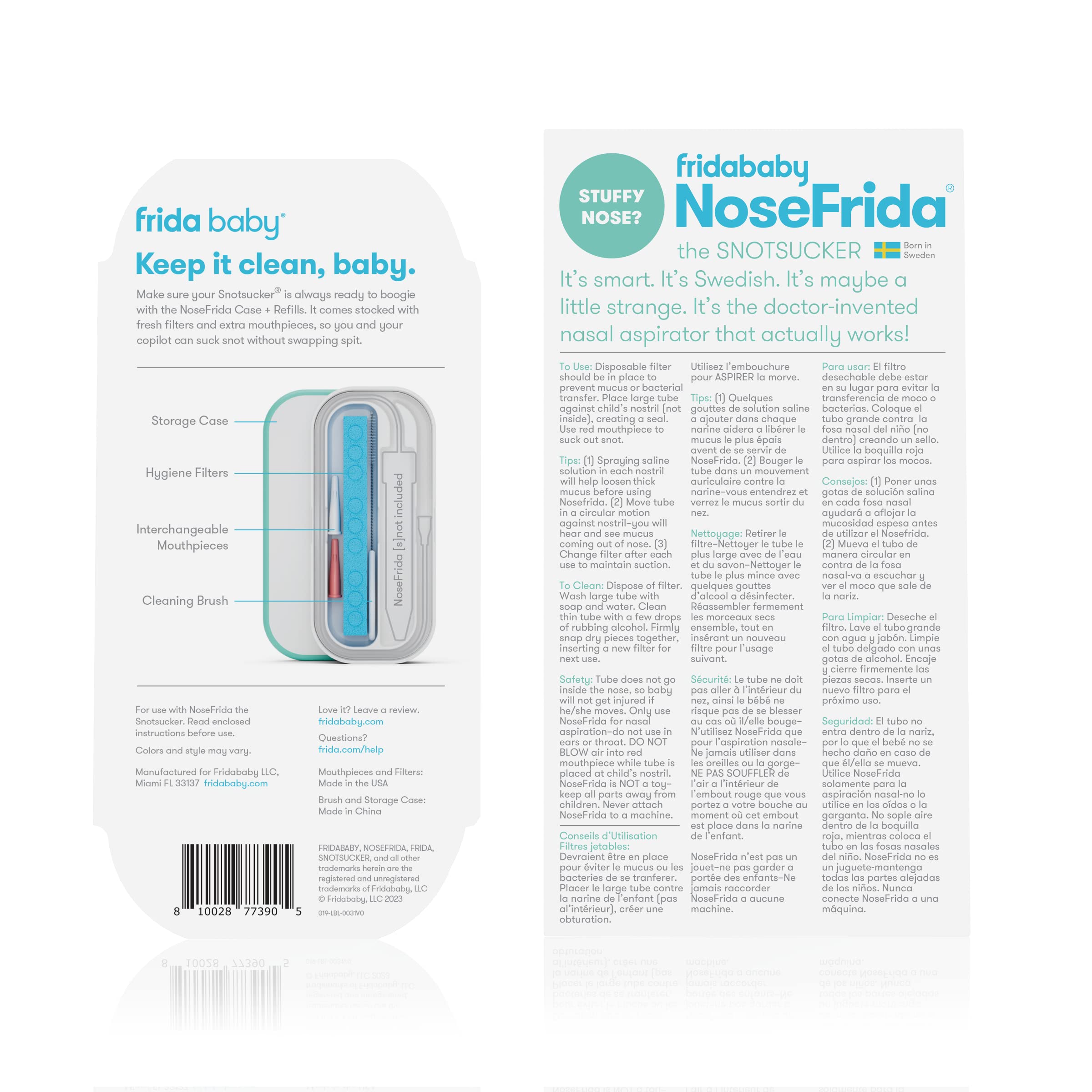 Bundle of Frida Baby Baby Nasal Aspirator NoseFrida The Snotsucker + Frida Baby NoseFrida Case + Refills | Cleaning and Storage for Doctor-Recommended NoseFrida The Snotsucker Nasal Aspirator
