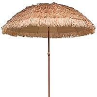 7.5ft Hula Thatched Tiki Patio Beach Umbrella Hawaiian Style 10 Ribs UPF 50+ with Tilt Carry Bag for Outdoor Tiki Bar, Tropical Palapa, Patio Garden Beach Pool Backyard Natural Color