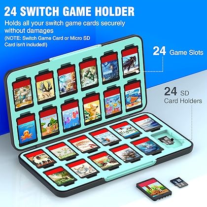 CYKOARMOR Switch Game Case Compatible with 24 Nintendo Switch Game Cards and 24 Memory Cards, Portable Switch Game Holder, Hard Shell, Soft Lining&Magnetic Closure, Stripe Black Blue