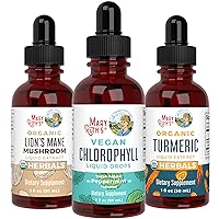 MaryRuth Organics Chlorophyll Liquid Drops + Turmeric Curcumin Supplement + Lions Mane Mushroom Extract 3-Pack Bundle | Energy Boost, Immune Support, Detox, Joint Support, Brain Boost | Vegan, Non-GMO