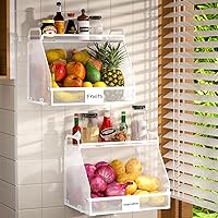 Fruit Basket for Kitchen, Fruit Bowl for Kitchen Counter Potato Onion Storage Wall Storage Baskets Pantry Organizers and Storage Stackable Wall Mounted Basket