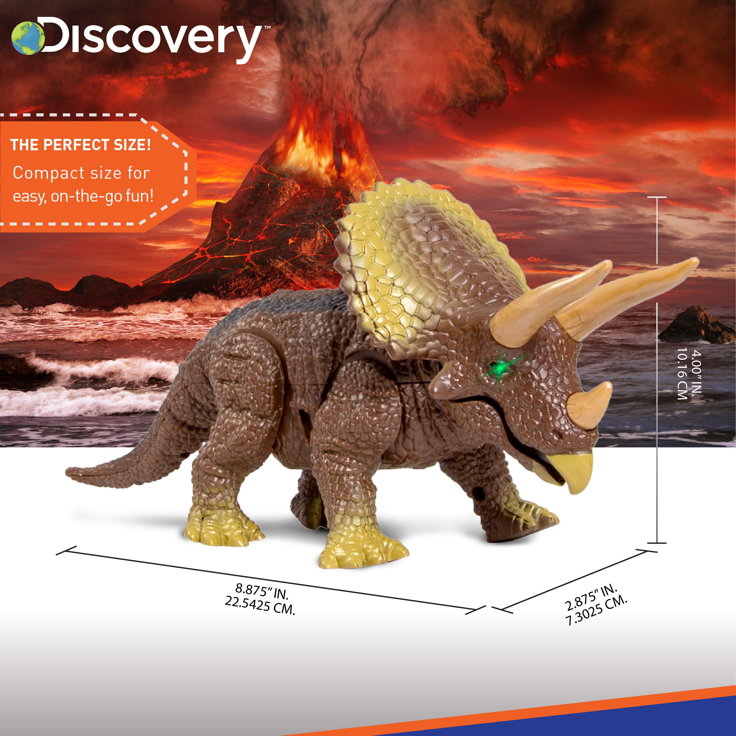 Discovery Kids RC Triceratops, LED Infrared Remote Control Dinosaur, Built-in Speakers W/Digital Sound Effects, 8.75