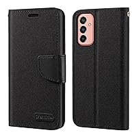 for Samsung Galaxy F13 Case, Oxford Leather Wallet Case with Soft TPU Back Cover Magnet Flip Case for Samsung Galaxy M13 India (6.6”) Black
