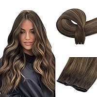 Full Shine Hand Tied Weft Hair Extensions Human Hair 24 Inch 60G Darkest Brown Hair Extensions Weft Color Darkest Brown Fading To Light Brown Mix Darkest Brown Human Hair Sew In Extensions