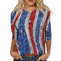 4th July Clothes 3/4 Length Sleeve Plus Size Womens Tops Three Quarter Sleeve Tunic Top Casual Loose Fit Tee Blouse