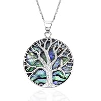 Honolulu Jewelry Company Sterling Silver Abalone Paua Shell Tree of Life Necklace Pendant with 18