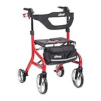 Drive Medical Nitro Sprint Foldable Rollator Walker with Seat, Tall Height Lightweight Rollator with Large Wheels, Folding Rollator, Four Wheel Rolling Walker, Red