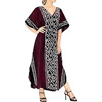 LA LEELA Women's Summer Relaxed Fit Caftan Maxi Robe Sleepwear Loungewear Dashiki House Dresses for Women,1
