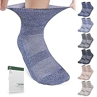 Diabetic Socks Women&Men-Bamboo Non Binding Ankle Socks,Wide Crew Socks Stretchy Loose Top Socks with Seamless Toe