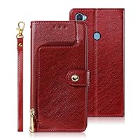 Samsung A11 Case, Compatible for Samsung Galaxy A11 Phone Cases Wallet Silicone Flip PU Leather Holsters Handbag Cover [Zipper Pocket] Magnetic Closure Holder Wrist Strap,Red
