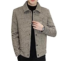 Classic Plaid Woolen Coat Men Auutumn Winter Casual Business Short Trench Jackets Streetwear Overcoat