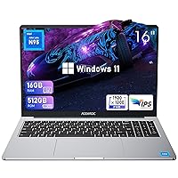 16 inch Laptop, Windows 11 Laptop Computer with IntelN95 Processor, 16GB DDR4 512GB SSD, Metal Shell, FHD 1920 * 1200P, WiFi, BT5.0, Type_C,38Wh Battery