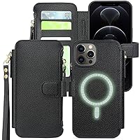 Harryshell Compatible with iPhone 12 Pro Max Case Wallet Support MagSafe Wireless Charging with 3 Card Slots Holder Cash Coin Zipper Pocket Pu Leather Flip Closure Wrist Strap (Black)