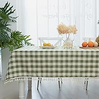 Checkered Tablecloth Rectangle, Heavy Weight Cotton Gingham Table Cloth Plaid Table Cover for Spring Summer Picnic Kitchen Dinner Restaurant Outdoor Party（55x84”,Green
