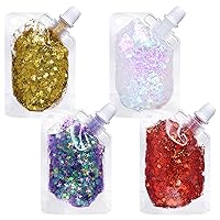 4 Pack Holographic Chunky Glitter Gel Body Face Glitter Gel Body Shimmer Mermaid Makeup Sequins Liquid Party Glitter for Face,Eyeshadow,Hair,Clavicle,Body,Nails,Lip(Gold, Red, Purple, White)