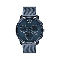 Movado Bold Thin Men's Swiss Quartz Stainless Steel and Mesh Bracelet Casual Watch, Color: Blue (Model: 3600633)