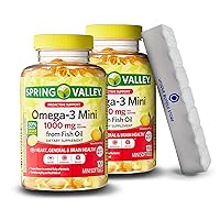 Spring Valley, Omega 3 1000MG, Proactive Support, Omega 3 Fish Oil, Mini from Fish Oil Dietary Supplement, 120 Count + 7 Day Pill Organizer Included (Pack of 2)