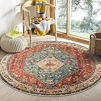 Lahome Boho Tribal Round Rug - 4Ft Soft Bedroom Round Area Rug Entryway Foyer Throw Mat Washable Non-Shedding Non-Slip Sofa Carpet for Nursery Living Dining Room,Rust/Dull Teal