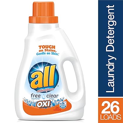 all Liquid Laundry Detergent with OXI Stain Removers and Whiteners, Free Clear, 46.5 Fluid Ounces, 26 Loads