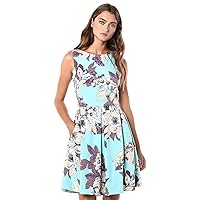 Women's Sleeveless Large Flower Print Dress, Turquoise Multi, 10