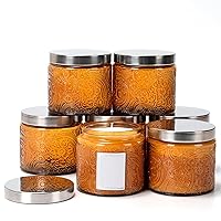 9 Sun Moon Star Embossed Glass Candle Jar with Mirror Lid and Labels - 10 oz (Amber)