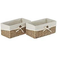 Vintiquewise(TM Seagrass Shelf Basket Lined with White Lining (Pack of 2)