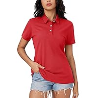 MAGCOMSEN Women's Polo Shirts Cotton Short Sleeve Collared Golf Shirt 3 Buttons Breathable Wicking Cool Casual Tops