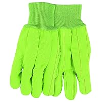 MCR Safety 9018CDG Corded Double Palm High Visibility Men's Gloves with Nap-In Knit Wrist and Cuff, Green, Large, 1-Pair