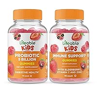 Lifeable Probiotics 5 Billion Kids + Immune Support Kids, Gummies Bundle - Great Tasting, Vitamin Supplement, Gluten Free, GMO Free, Chewable Gummy