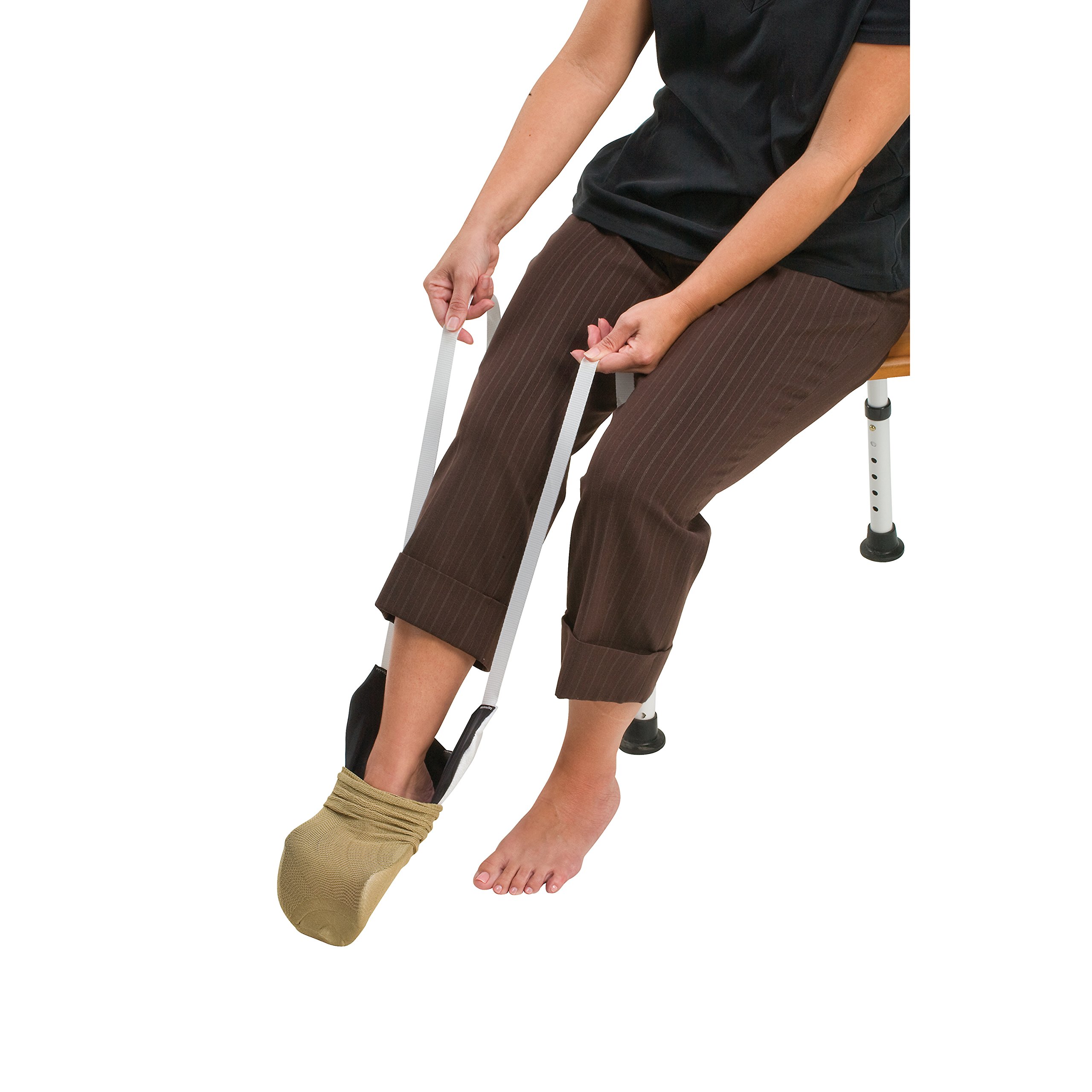 DMI Deluxe Sock Aid / Helper - Easily Pull on Socks Without Bending, Slip Resistance, Reliable Sock Aid Device for Seniors, White