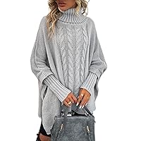 Sweaters for Women -Pullovers Turtleneck Batwing Sleeve Cable Knit Sweater Sweaters for Women (Color : Light Grey, Size : Small)