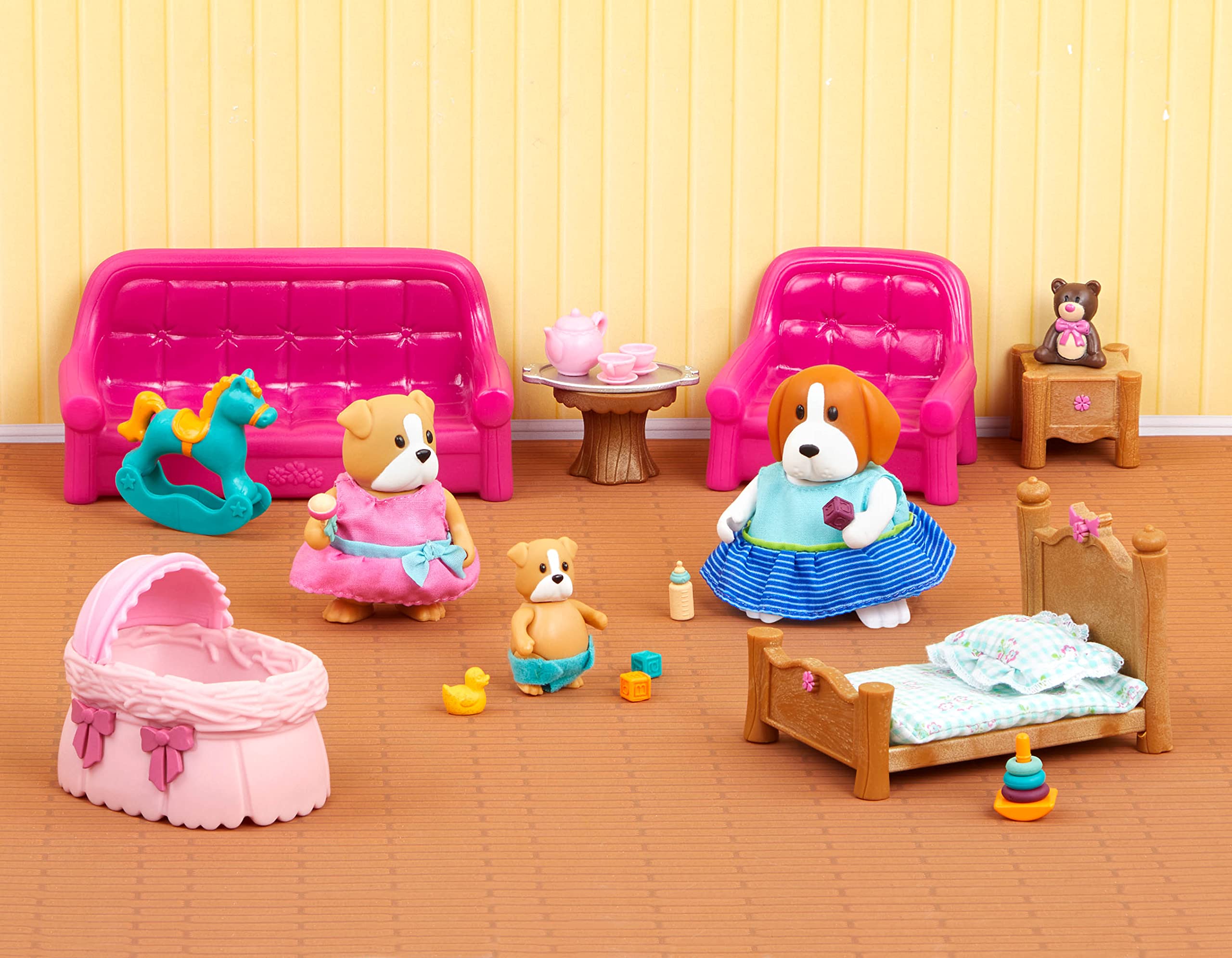 Lil Woodzeez – Dollhouse Furniture Playset – Living Room & Nursery Playhouse with 3 Posable Figures – Sofa, Crib & Miniature Toys – Kids 3 Years +