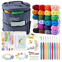 INSCRAFT Crochet Kit for Beginners Adults Kids - Great Knitting Starter Kit for Colorful Craft for Professionals, Make Amigurumi Projects Includes 24 Colors Yarn, Hooks, Instructions, a Durable Bag