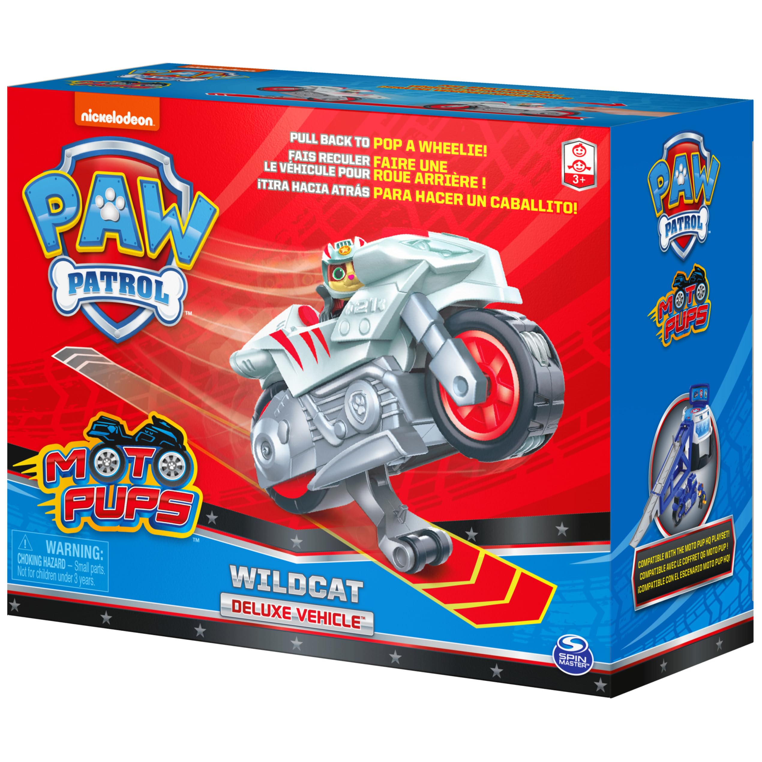 Paw Patrol, Moto Pups Wildcat’s Deluxe Pull Back Motorcycle Vehicle with Wheelie Feature and Toy Figure