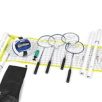 EastPoint Sports 2-in-1 Volleyball and Badminton Set - Adjustable Height Net Set - Includes 4 Rackets, 2 Shuttlecocks, and 1 Volleyball