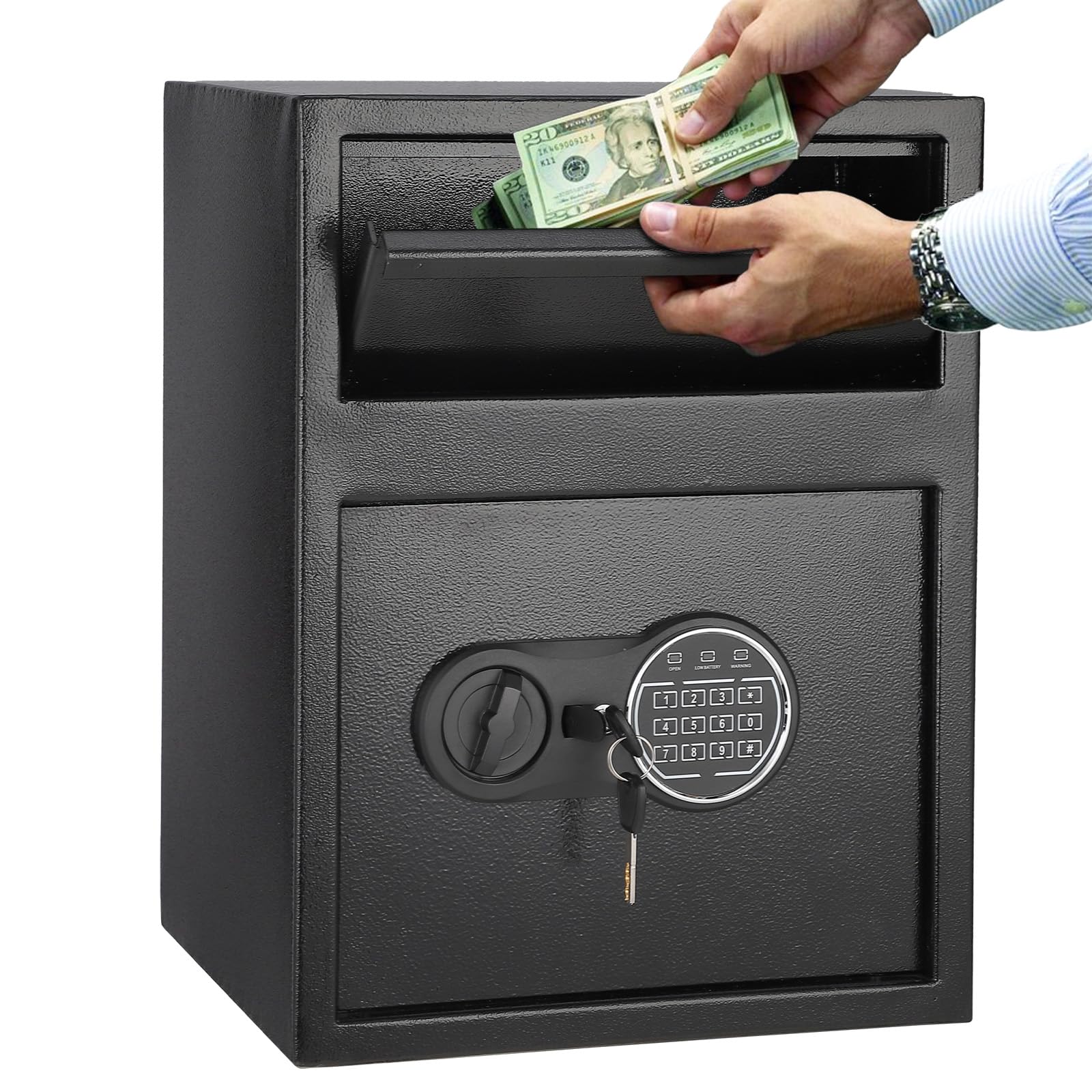 Depository Safe Digital Depository Safe Box, Electronic Steel Safe with Keypad, Locking Drop Box with Slot, Metal Lock Box with Two Emergency Keys for Your Valuables